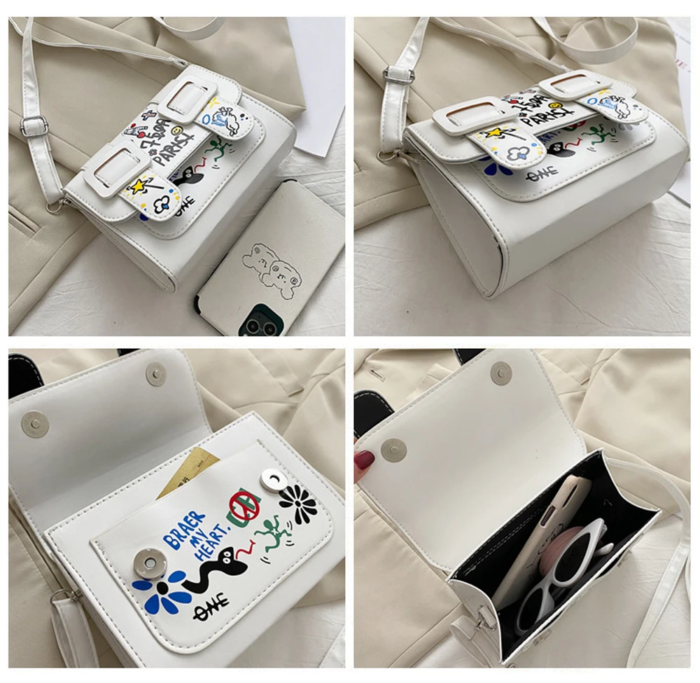 Women\'s Shoulder Bag Graffiti Small Square Bags Fashion All-Match Crossbody Cambridge Bags Ladies Wallets Daily Outing Bags