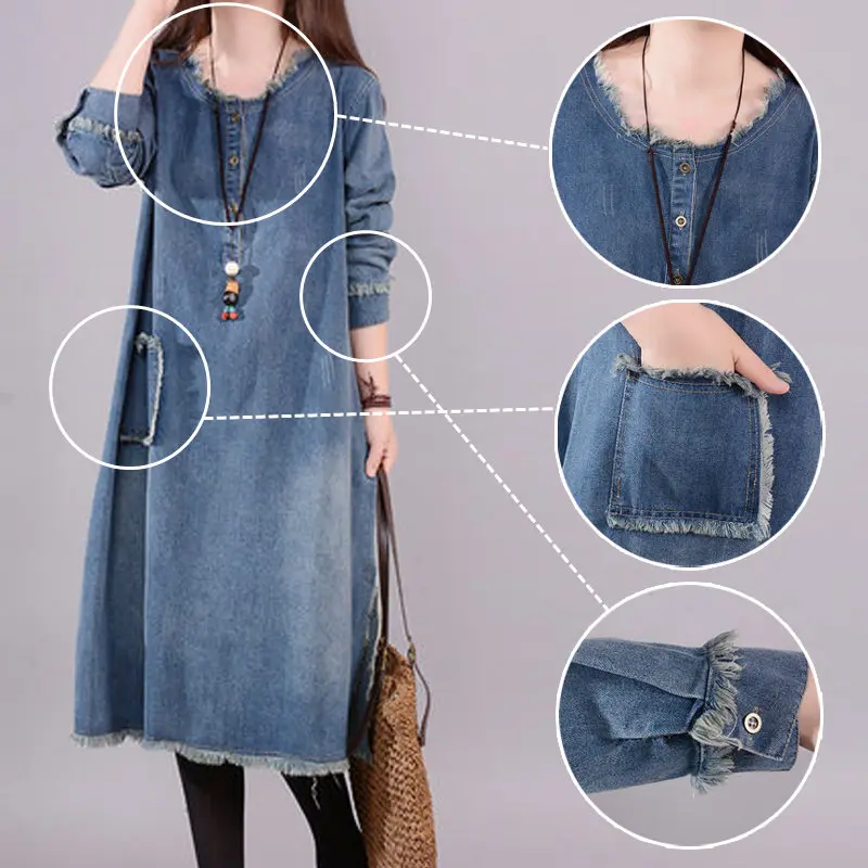 NYFS 2024 New Spring Autumn Woman Dress Loose Korea Denim Dress Vestido de mulher Robe Dresses