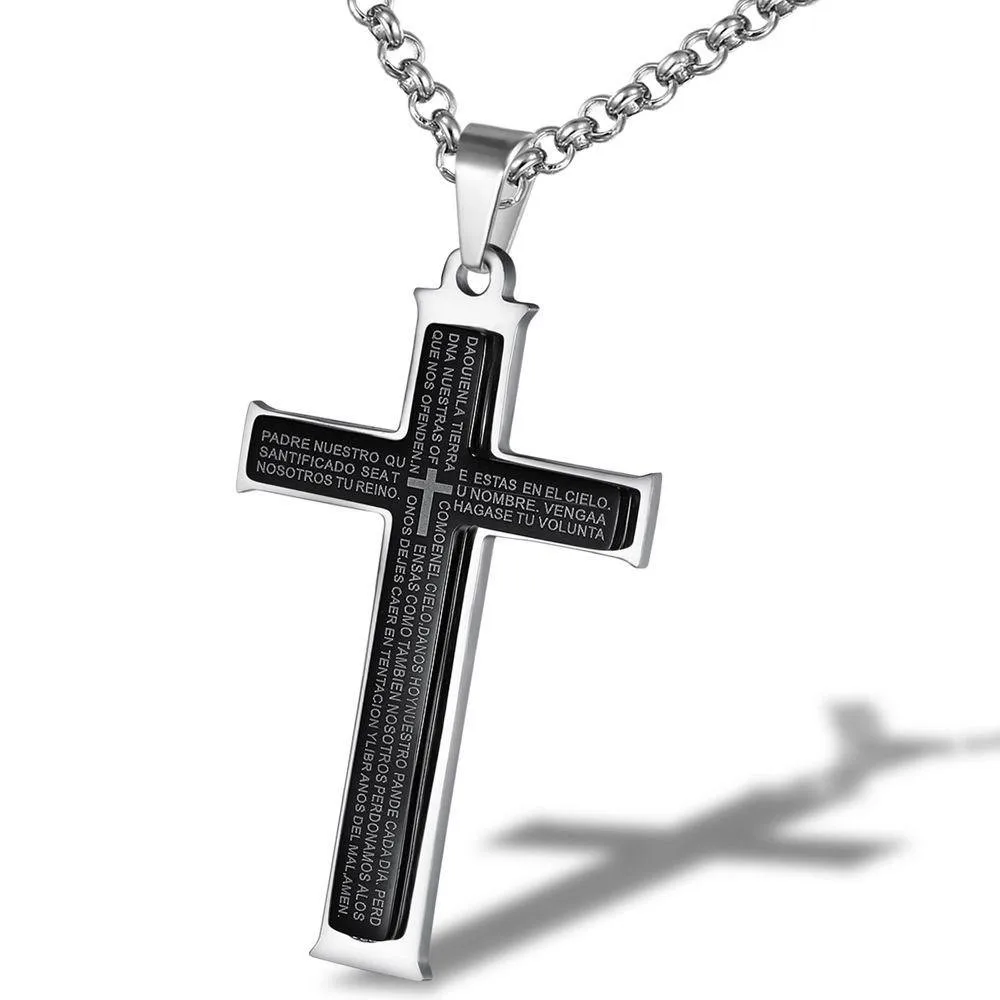 Trendy Cross Prayer Pendnat Necklaces for Men Black Titanium Stainless Steel Fashion Jewelry 55cm Chain Masculine Cool Accessory