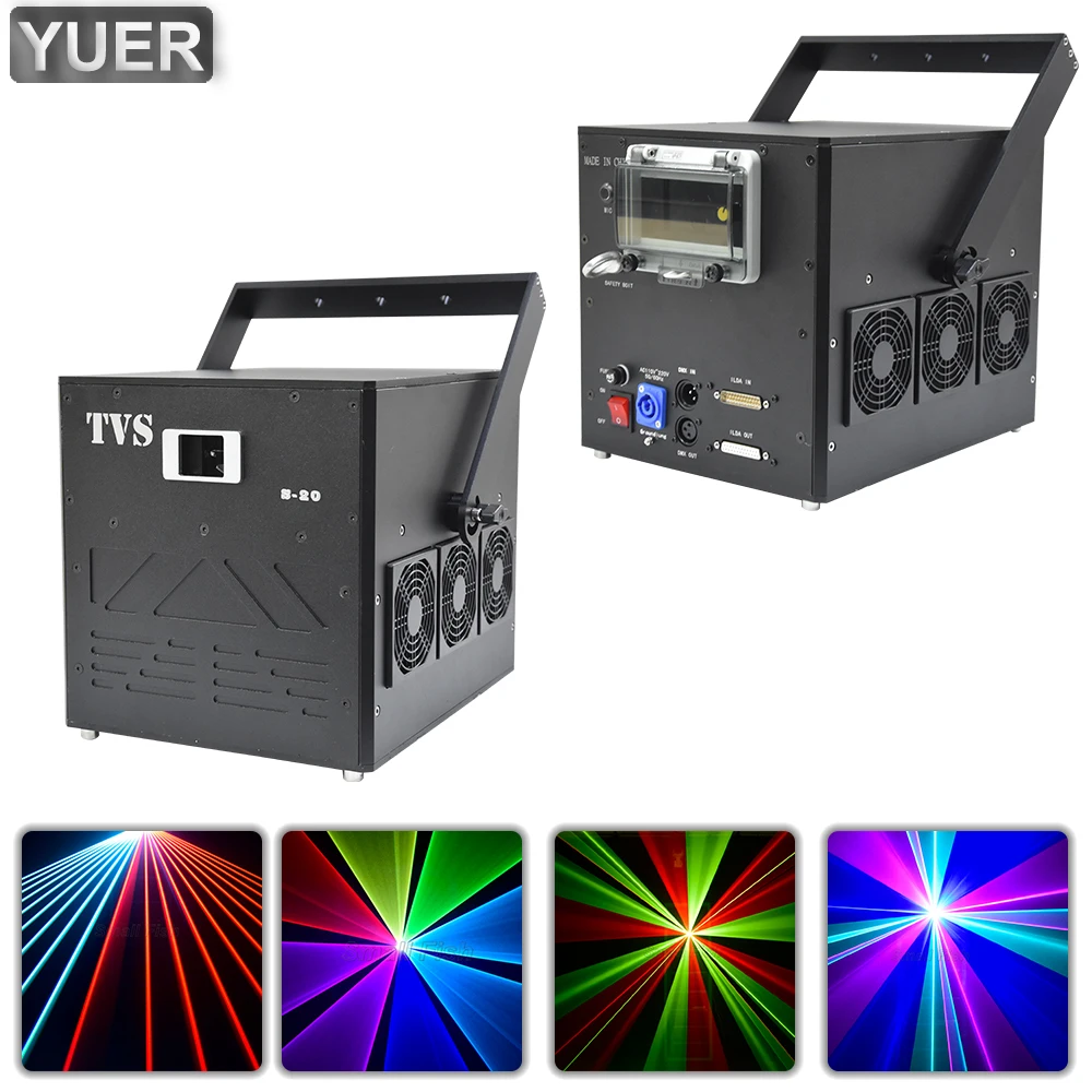 YUER 20W RGB Animated Scan Pattern Beam Effect Laser Light DJ Disco Bar Nightclub Indoor DMX512 Professional Laser Projector