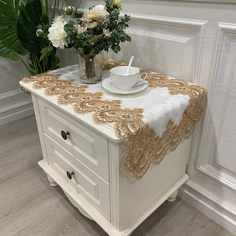 Europe Nightstand Small Tablecloth Embroidered Lace Shopbox Cover Table Rectangle Table Cloth 40x80cm White Mat Dust Cover