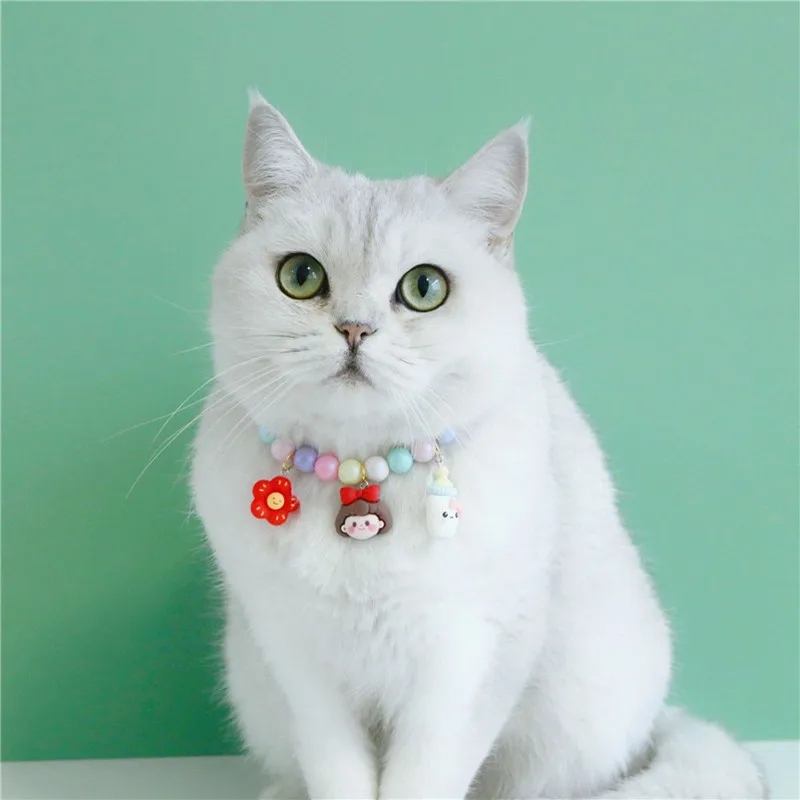 Cat Collar Party Wedding Necklace Macaron Pearl Jeweled Puppy Cat Collar Crown Star Paw Pet Dog Collar Accessories