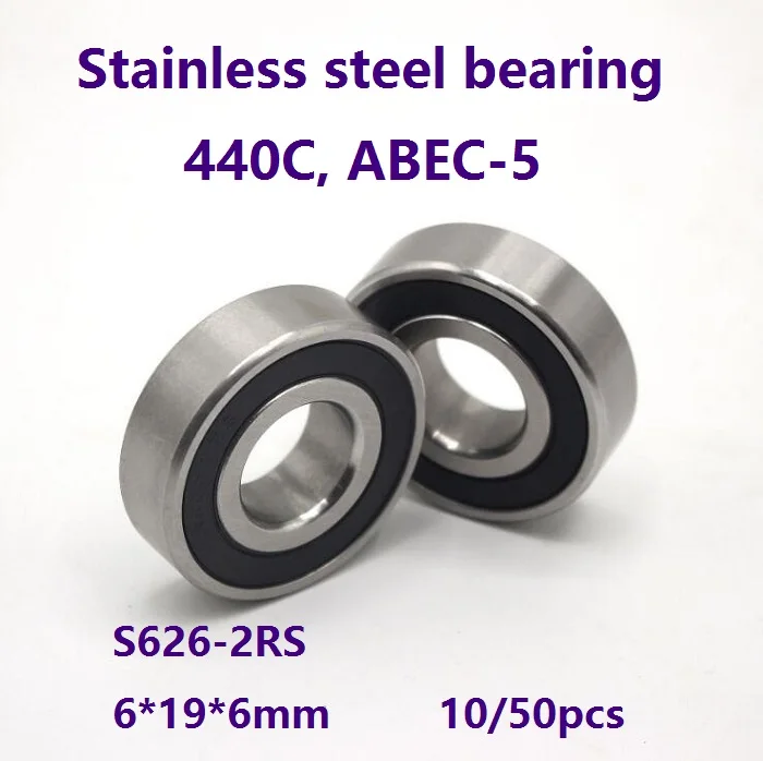 

10/50pcs S626-2RS S626RS 440C ABEC-5 Stainless steel Deep Groove Ball bearing 6*19*6mm Double Rubber cover 6×19×6mm