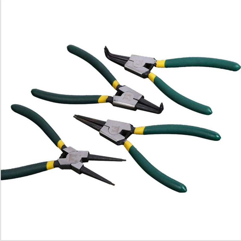4pcs 7" Circlip Pliers Set Heavy Duty External Internal Snap Ring Plier Straight Curved Retain Electric Working Hand Tool