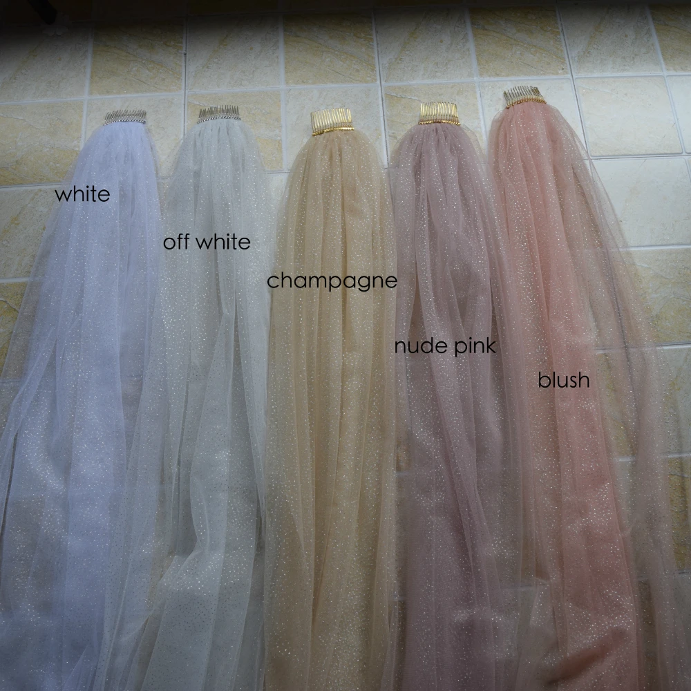 Hoge Kwaliteit Shiny Vrouw Bridal Veils 1 Lagen Met Kam Blush/Ivoor Sluier Voor Bridal Cut Edge Tulle Wedding sluier