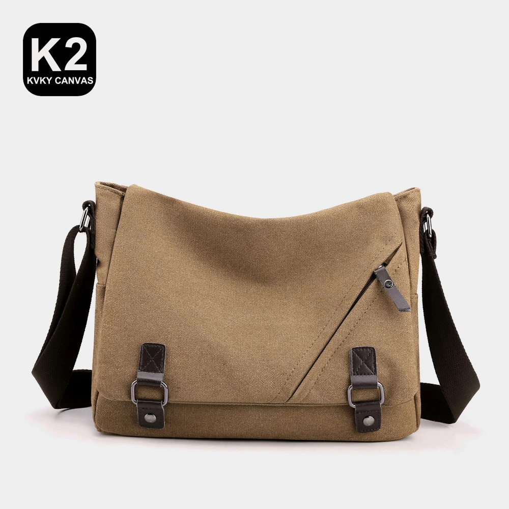 KVKY Cotton Canvas Crossobdy Bags For Men Solid Single Shoulder Male Messenger Bags Messenger Small Square Black Travel Handbags