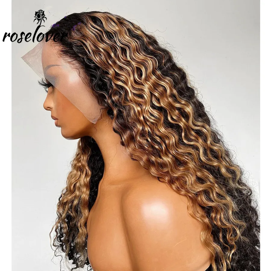 

Highlight Honey Blonde Human Hair Lace Frontal Wigs Water Wave Colored Wig Pre Plucked Brazilian Hair Wig Bleach Knots For Women