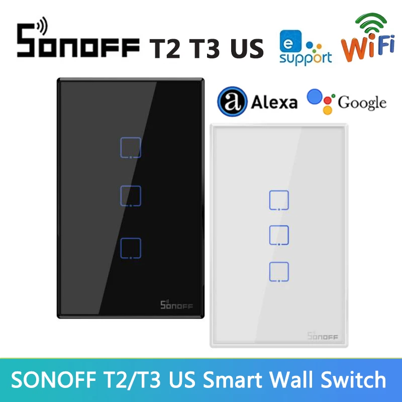 

Умный выключатель света SONOFF T2/T3 US, переключатель SONOFF TX WiFi eWelink, прерыватель, настенный сенсорный переключатель для умного дома, для Alexa Google Home