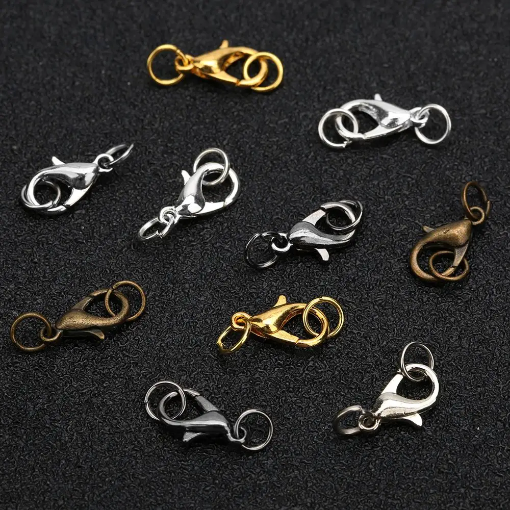 50pcs 10 12 14mm Metal Lobster Clasps Hooks With Jump Rings Gold Color End Clasps Connectors Necklace Findings Jewelry Making