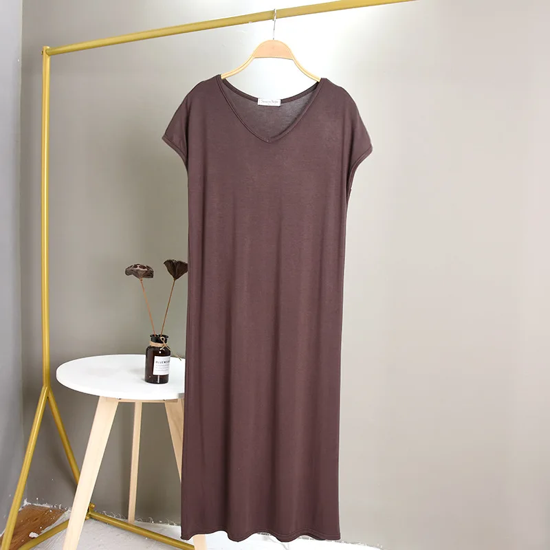 Large Size Modal Base Night Dress Women Sexy V Neck Sleepwear Comfortable Nightgowns Loose Long Nightshirt Vestidos Mujer