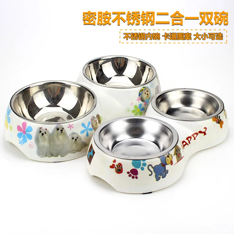 

Stainless Steel Double Pet Bowl, 2 in 1, Non-slip, Cat Food Bowl, Dog Supplies