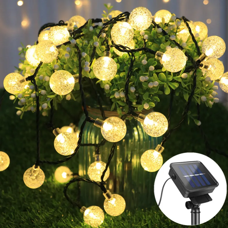 Guirnalda de luces LED solares para exteriores, bola de cristal, 20/30/50 LED, decoración de Navidad y jardín, gran oferta