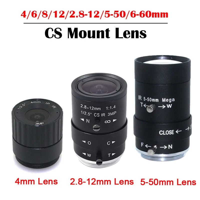 Megapixel HD Security Camera Lens CS Mount 2.8-12mm/5-50mm /6-60mm Manual Varifocal Lens 4/6/8/12mm CS Fixed Focus Lens