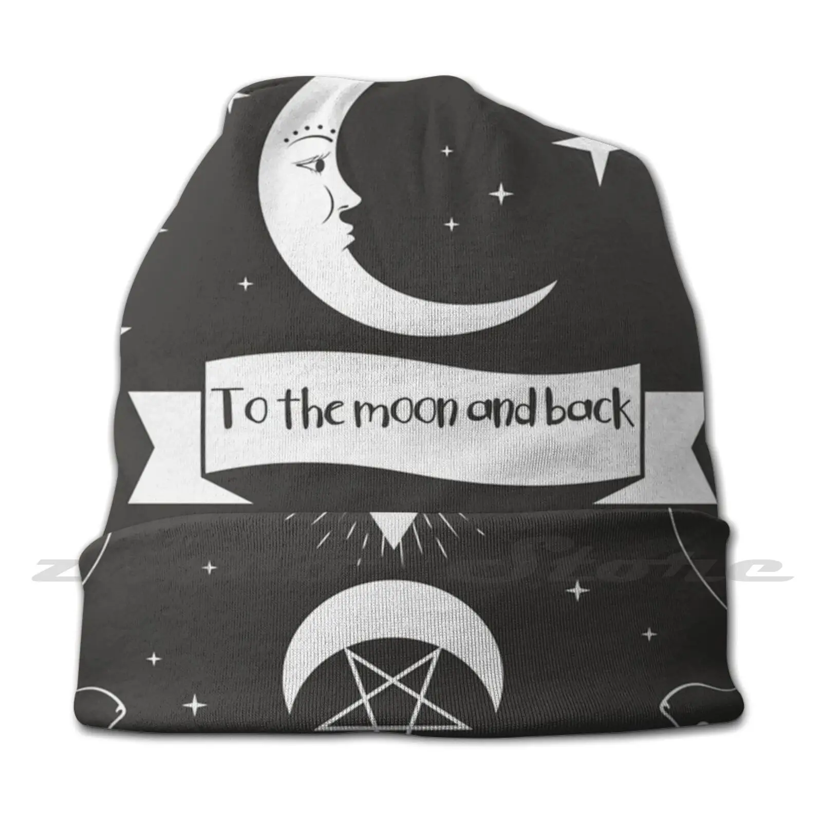 To The Moon And Back With Your Cats Personalized Pattern Knit Hats Plus Size Elastic Soft Cap Halloween Cat Cats Sphinx Moon