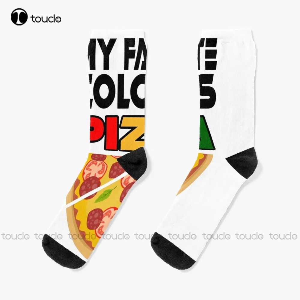 

My Favorite Color Is Pizza Socks Pink Football Socks Personalized Custom Unisex Adult Teen Youth Socks 360° Digital Print Gift