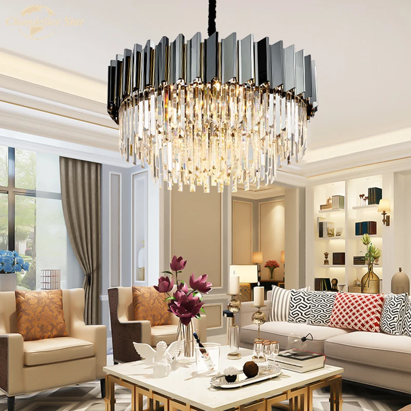 Postmodern Luxury Crystal Chandeliers Lighting for Living Room Bedroom Restaurant Hotel Study LED Prism Black Hanging Lamp