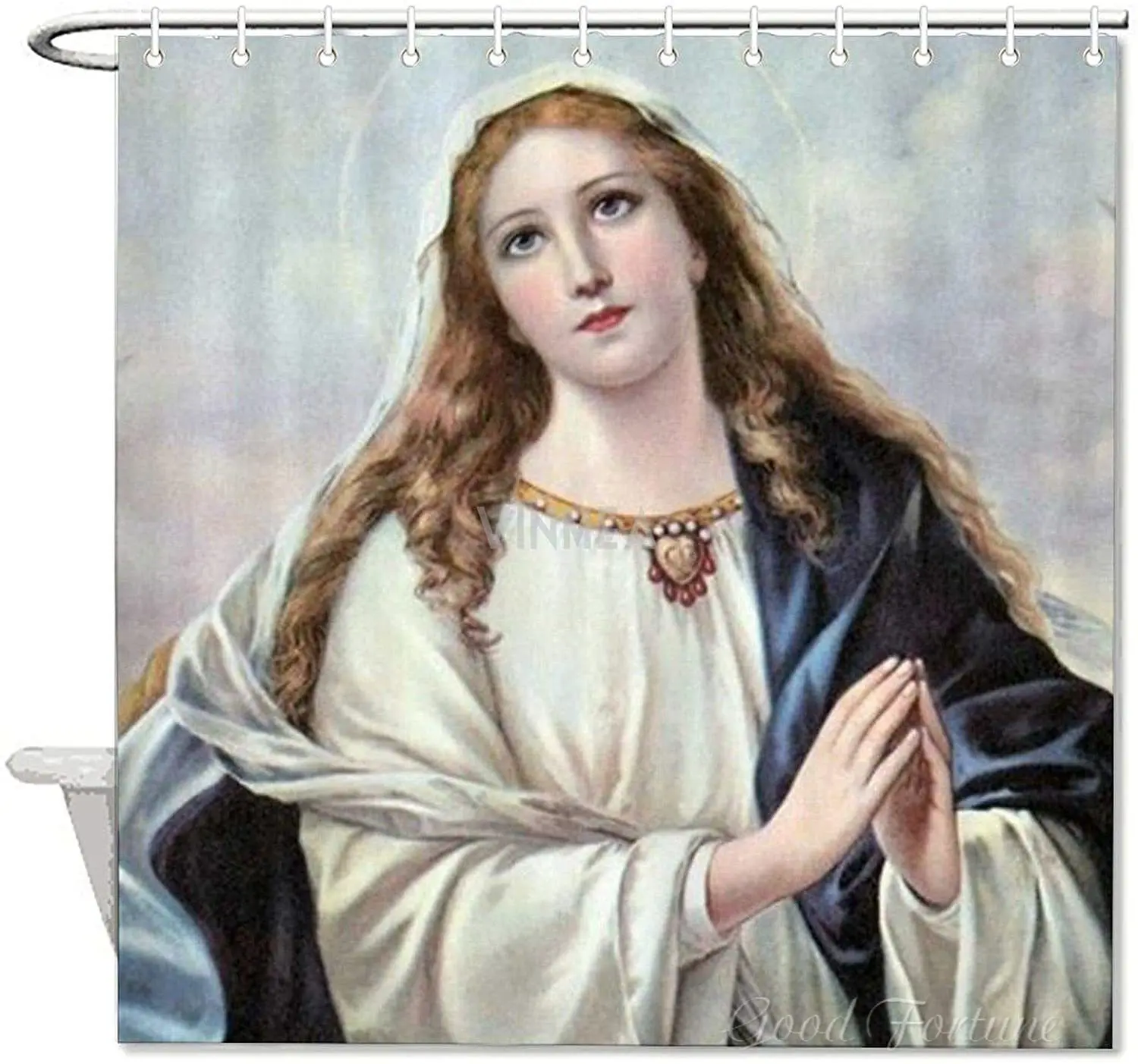 Virgin Mary Jesus Christ Angel God Waterproof Shower Curtain With Hooks For Bathroom Decor