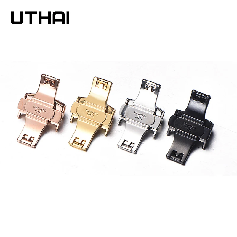 UTHAI Watch Fold Buckle P90 Stainless steel butterfly double push buckle 10-22mm Button Deployment Clasp Buckles Watch Accessori