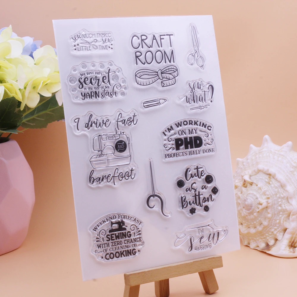 CLEAR STAMPS Craft Room Nożyczki do szycia DIY Scrapbooking Ręcznie robiony album na karty Papierowe rękodzieło Gumowy przezroczysty silikonowy