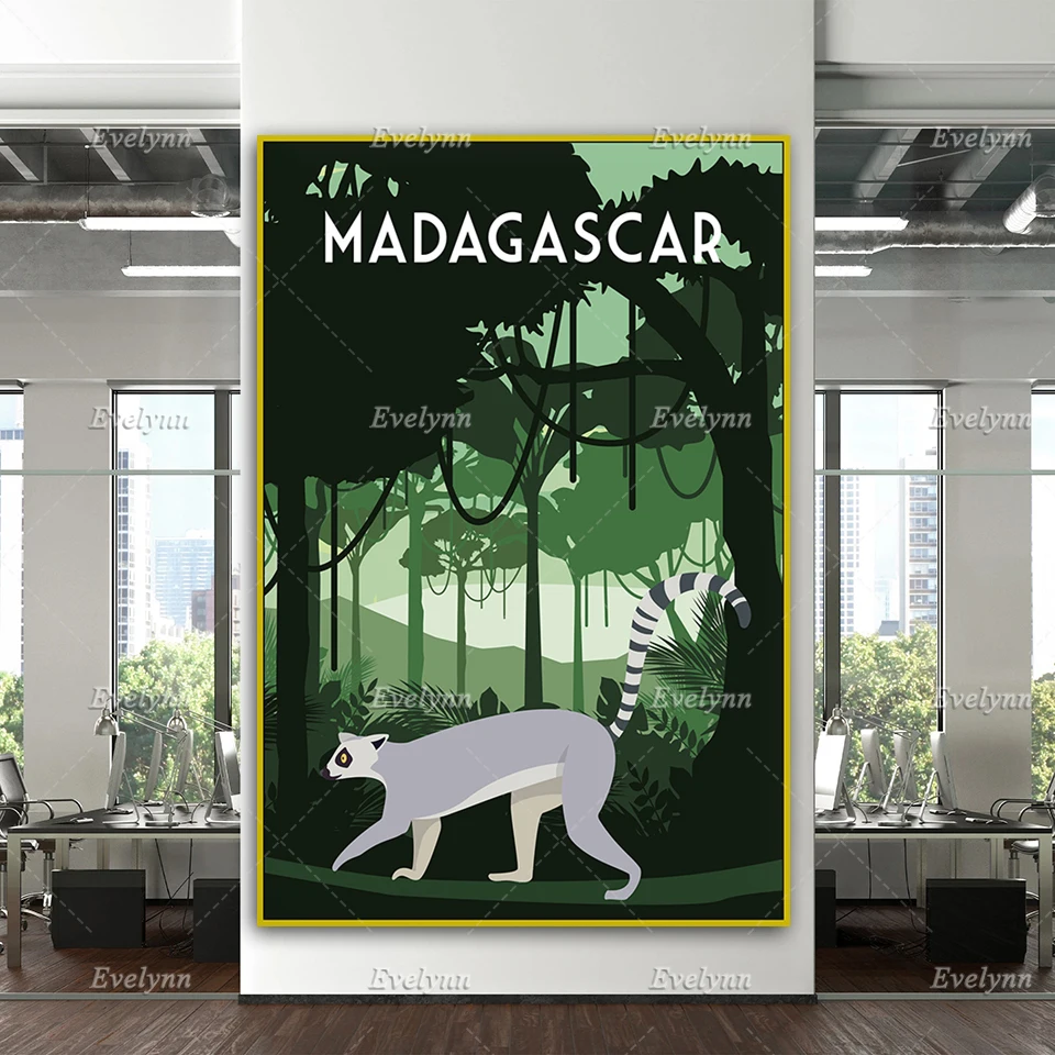 Madagascar Travel Poster, Madagascar Wall Art, Madagascar Travel Print, Lemur Print, Retro Home Decor Canvas Unique Gift