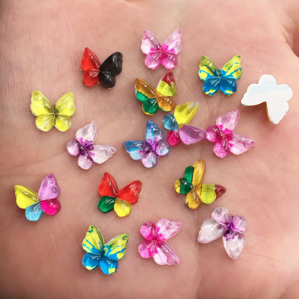 New Mix Resin 10/15/19mm Colorful Butterflies Flat Back Rhinestone Appliques DIY Wedding Scrapbook Craft