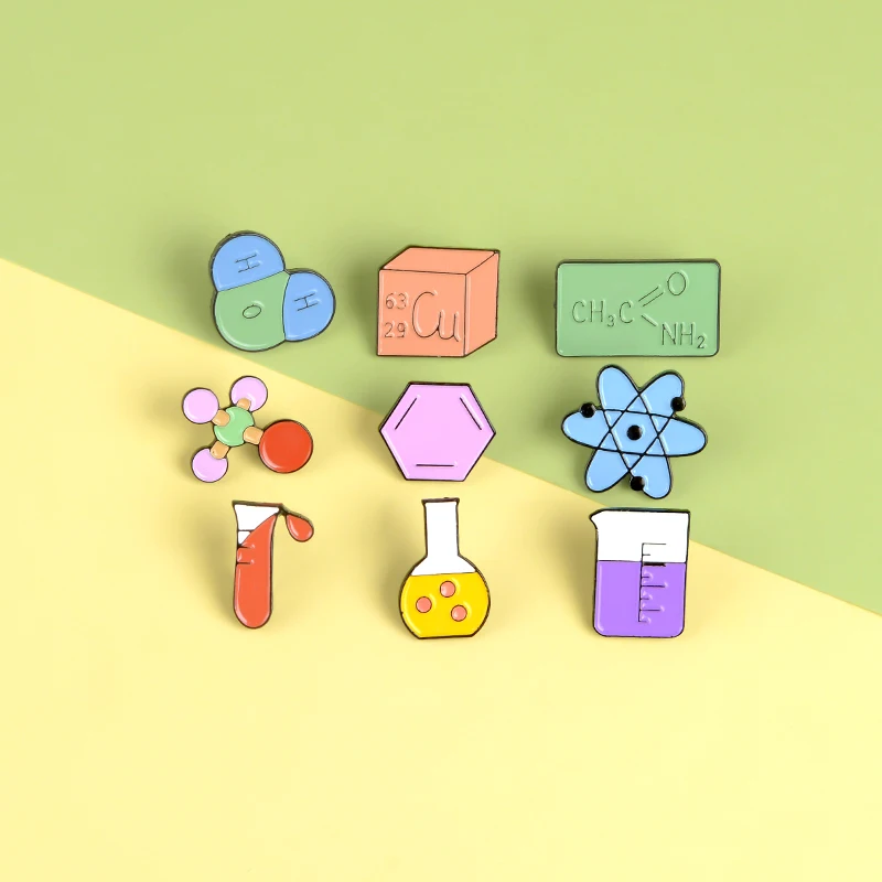 Science Fans Chemistry Experiment Conical Flask pins molecular structure brooches Badges Lapel pins Science jewelry Gifts