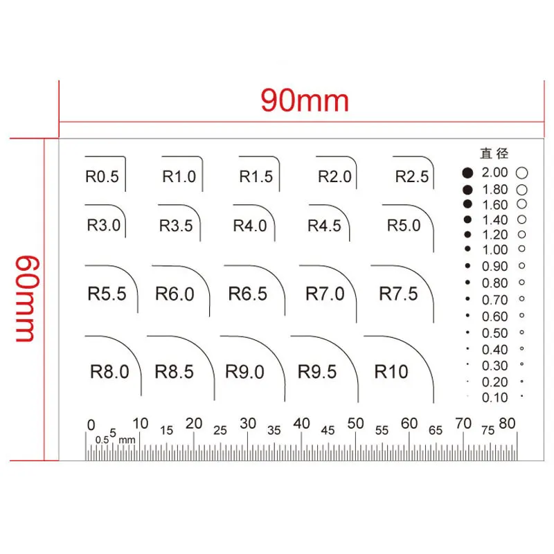Factory Quality Inspection Standard Fillet Gauge Radius Diameter Measuring Instrument R Miter Square Angle Gauge R 0.1mm -R 50mm