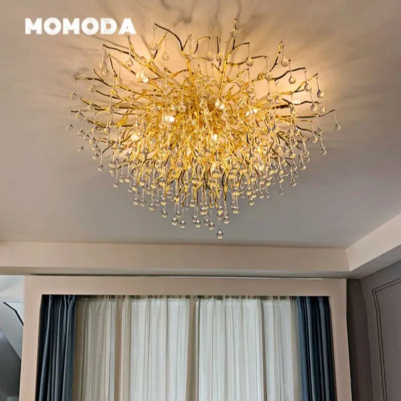 Modern LED Ceiling Lights Luxury Gold Aluminum Water Drop K9 Crystal Tassel Flushmount Decor Living Room Bedroom Lamps Lustre