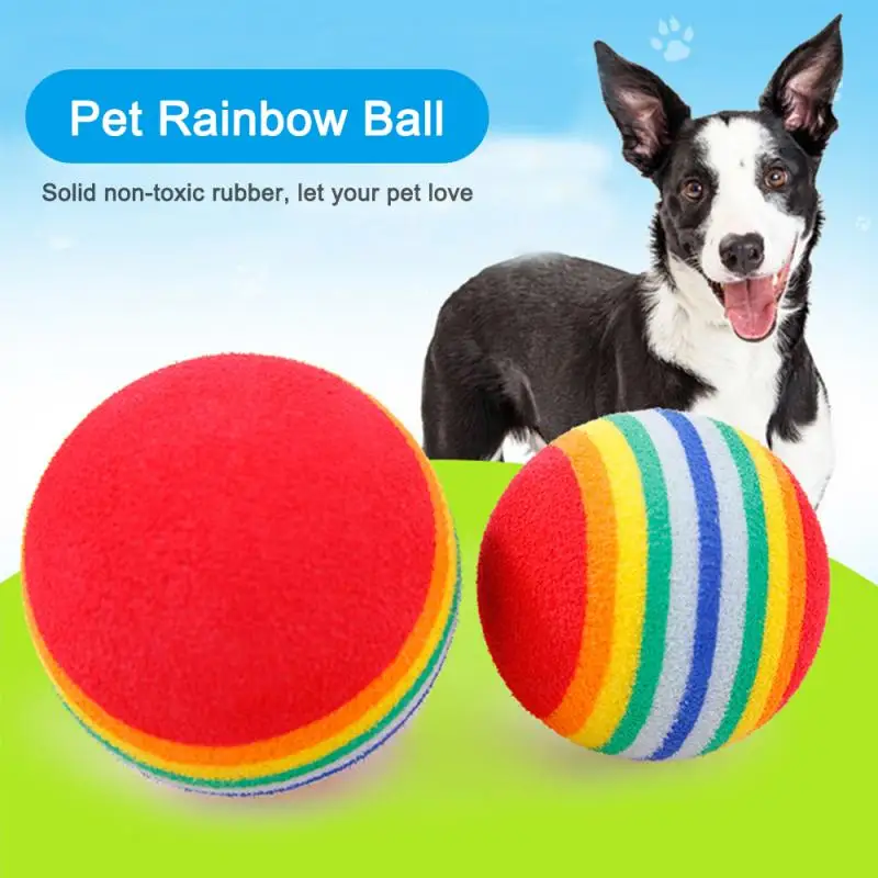 1Pc Colorful Pet Toy Balls Rainbow Foam Ball Interactive Cat Toys Chewing Rattle Scratch Natural Foam Ball Training Pet Supplies