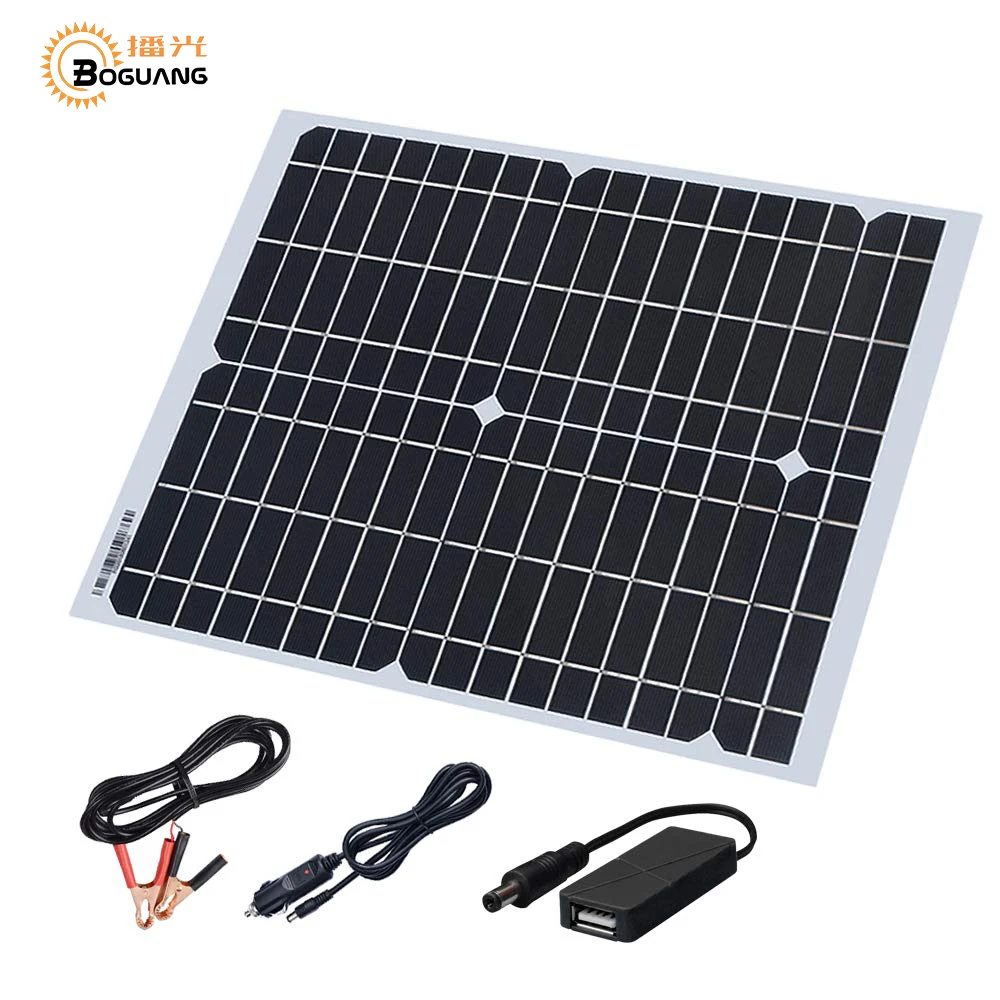 20W 18V Solar Panel Kit Cable 5V USB Cigarette Lighter Alligator Clip Charge for Phone car Battery and Other Electronic Devices