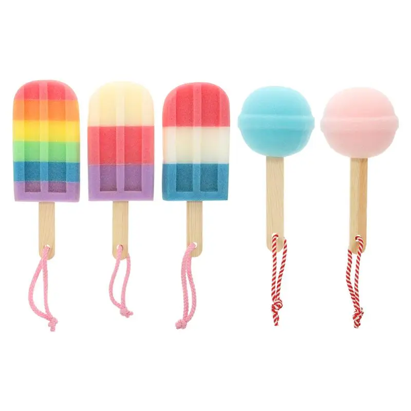 Juego de brochas de esponja de colores para baño de bebé, cepillos con forma de piruletas de helado, 1 Juego de 5 uds.