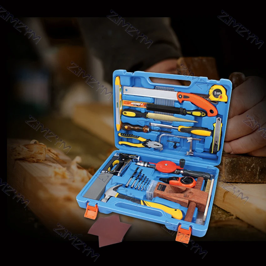 36pcs Children's woodworking toolbox Hand Tool Set DIY Home Repair Tool Kit Woodworking Tool Set wood Saw planer Screwdriver