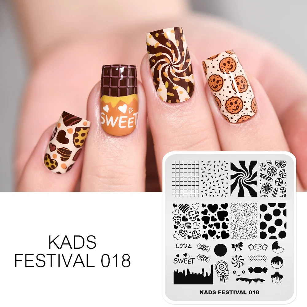 KADS Nail Stamping Template Valentine's Day Heart Candy Design Nail Stamping Plates Stainless Steel Nail Stencil Print DIY Tool