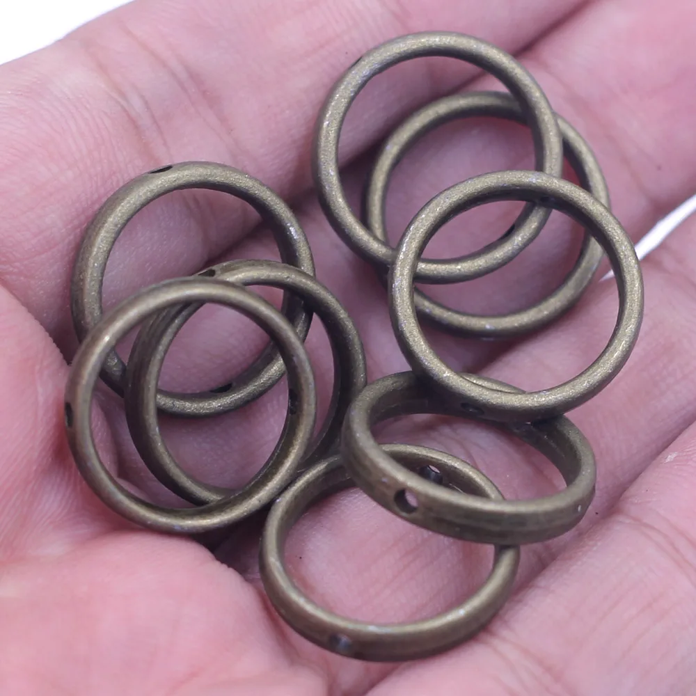 10Pcs Spacer Beads Frames Round Circle Metal Bronze Tone Jewelry DIY Findings Charms 18mm