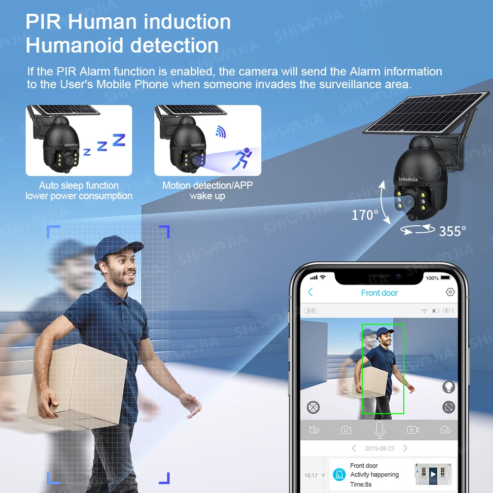 SHIWOJIA-cámara Solar de seguridad para exteriores, videocámara inalámbrica de 5MP, Wifi, Zoom 4X, 7,8 W, paneles solares, batería de vigilancia, 360 CCTV