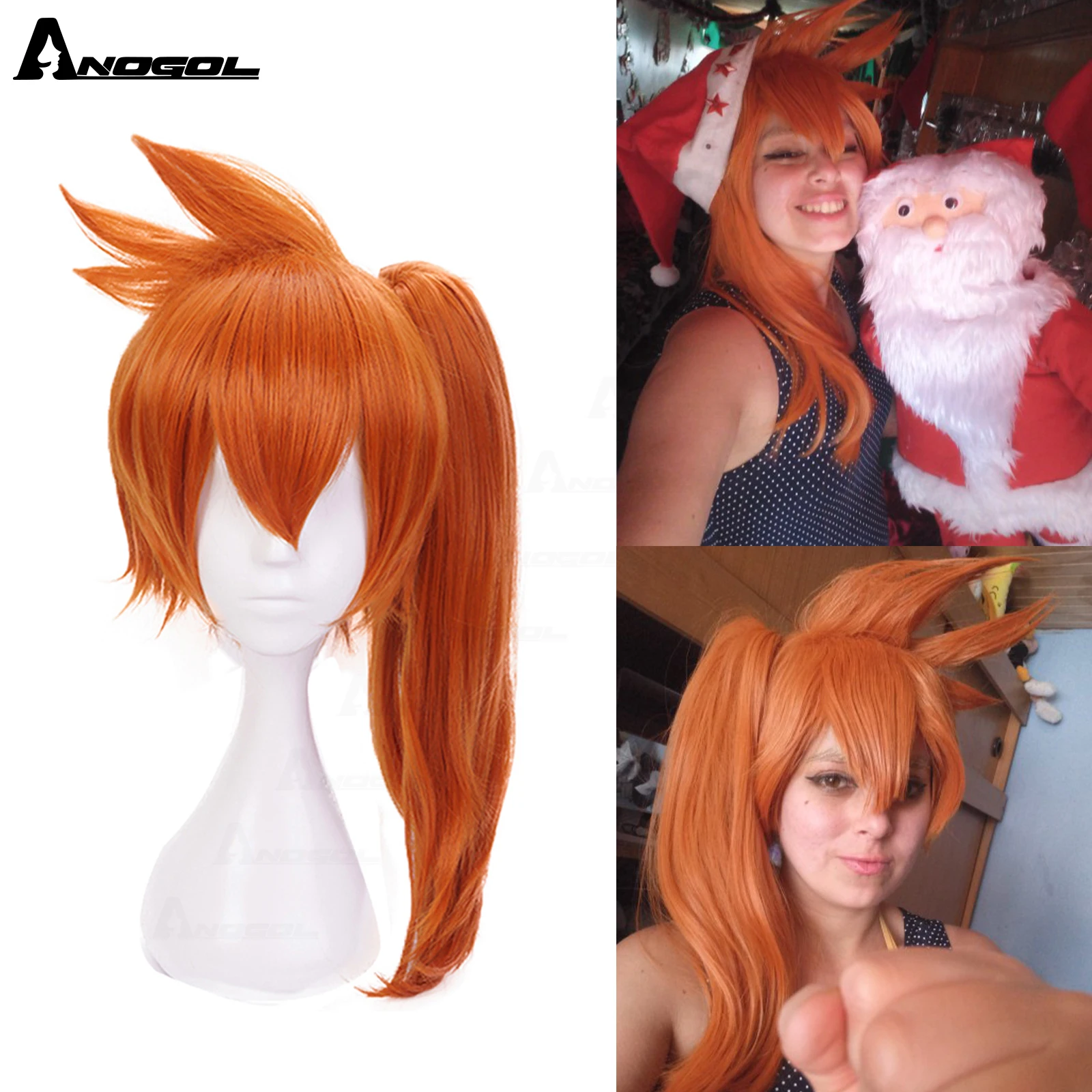 Anogol My Hero Academy Itsuka Kendo Long Straight Ponytail Orange Hair Wigs Synthetic Cosplay Wig For Halloween Role Play Party