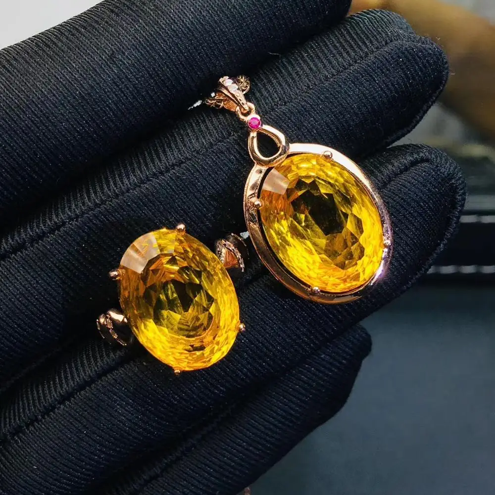 KJJEAXCMY boutique jewelry 925 sterling silver inlaid Citrine gemstone necklace pendant ring female Suit exquisite