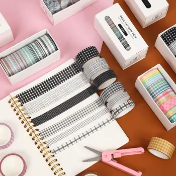 建武 6件/套 基礎圖案 大理石紋格子條紋裝飾和紙膠帶套裝 DIY背景剪貼簿貼紙美紋紙膠帶 可愛 6 最佳銷售 建武官方店 - №3