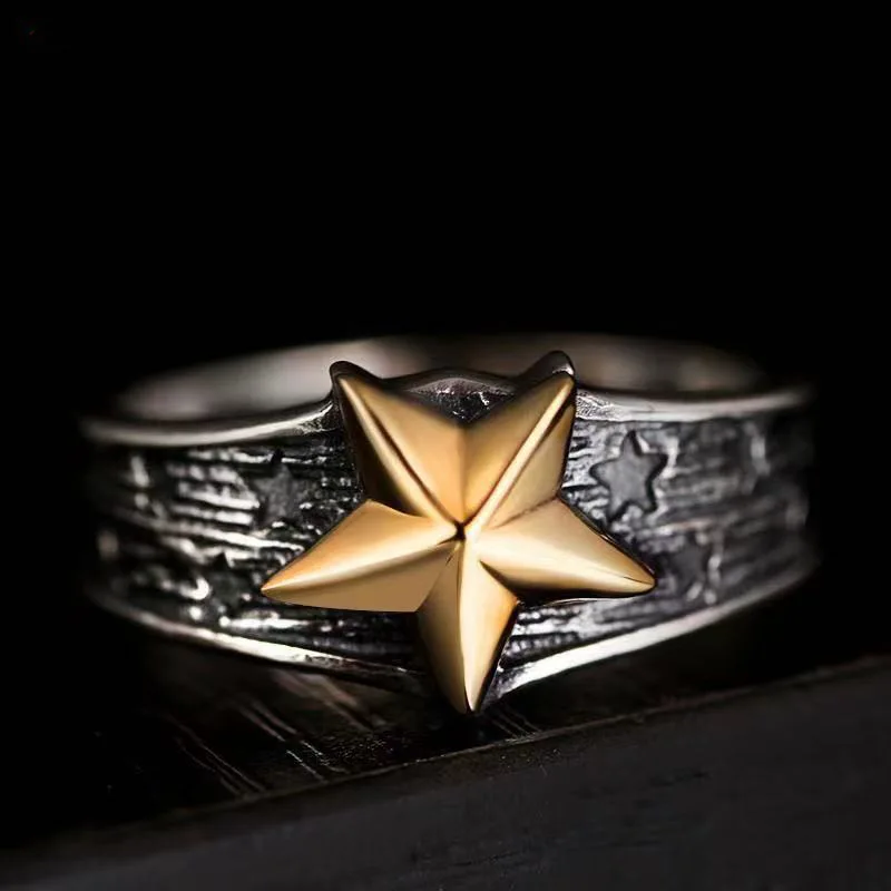 Vintage Popular Golden Star Ring Men Women Couple Rings Proposal Wedding Fashion Ring Jewelry Gift Tail Ring Resizable