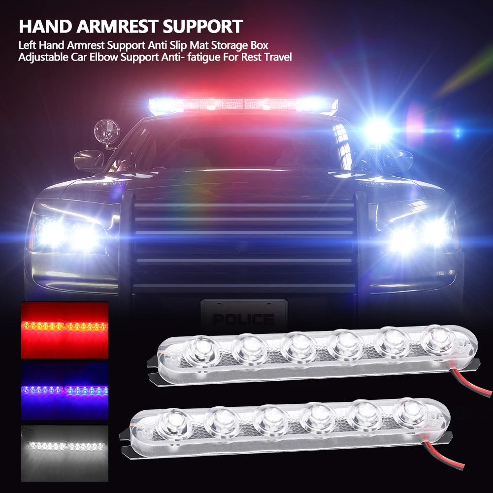 2PCS 6 LED DRL Ambulance Police Light 12V Fso Auto Strobe Warning Light Wireless Remote Car Truck Light Flashing Firemen Lights