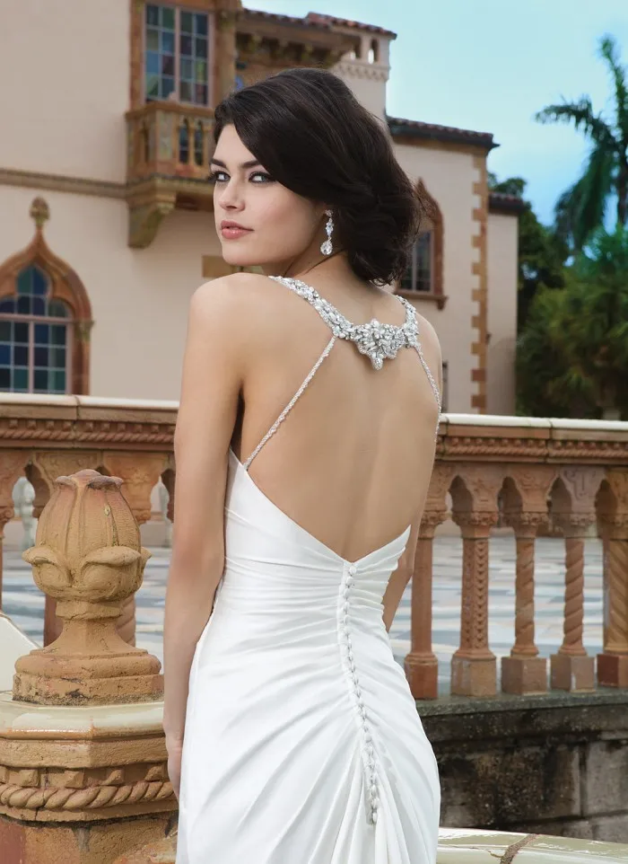 Robe de mariage vestido de novia 2018 elegante sexy scollo a cuore con spalle scoperte pieghe abito da sposa in raso abiti da damigella d'onore