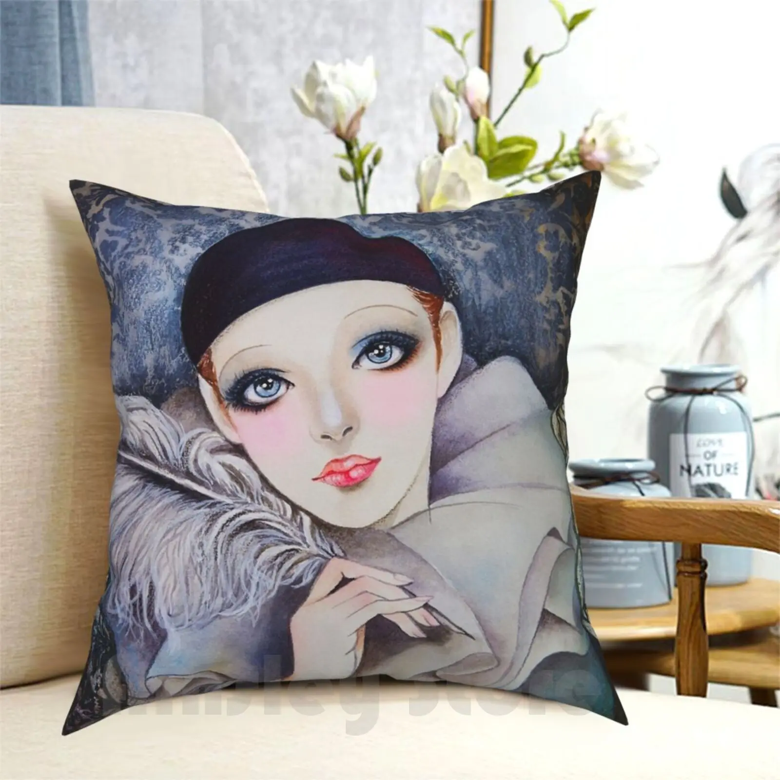 Clown Lady Pillow Case Printed Home Soft Throw Pillow Womens Beauty Watercolor Vintage Love Cute Love Girls Cool Fun