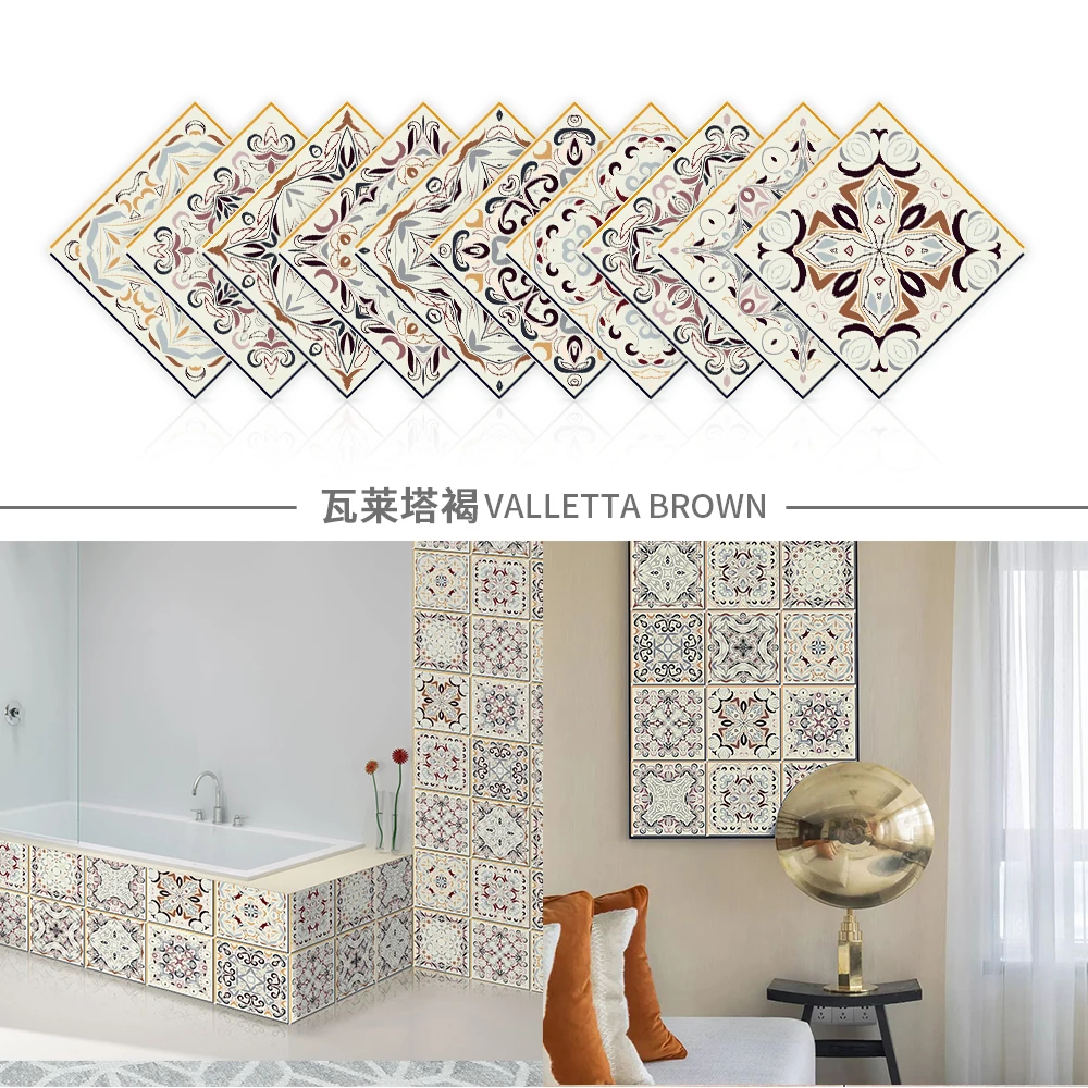 Easy To Apply10PCS Pack Home Kitchen Bathroom Backsplash Vintage Vinyl Tile Stickers Waterproof Removable Wall And Floor Decals