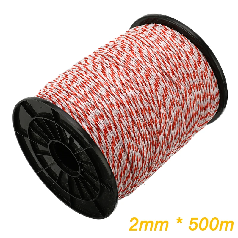 500M Roll Electric Fence Rope Red White Polywire with Steel Poly Rope for Horse Animal Fencing Ultra Low Resistance Wire Hot