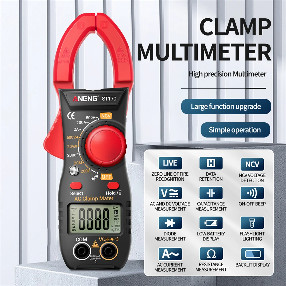 ST170 Digital Clamp Meter DC/AC Current Multimeter Ammeter Voltage Tester Diode Current Capacitance NCV Ohm Test Tool Dropship