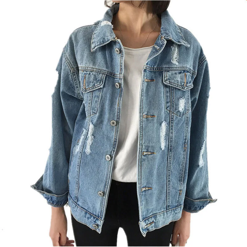 

Women Basic Coats Spring Autumn Women Denim Jacket Fad Vintage Long Sleeve Loose Female Jeans Coat Casual Girls Outwear