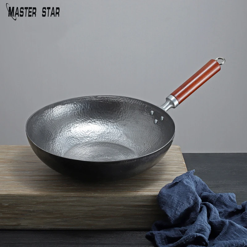 Master Star-Chinese Traditional Handmade Forging Iron Wok, Induction Available, Durable Non-stick, No Coating, Cauldron