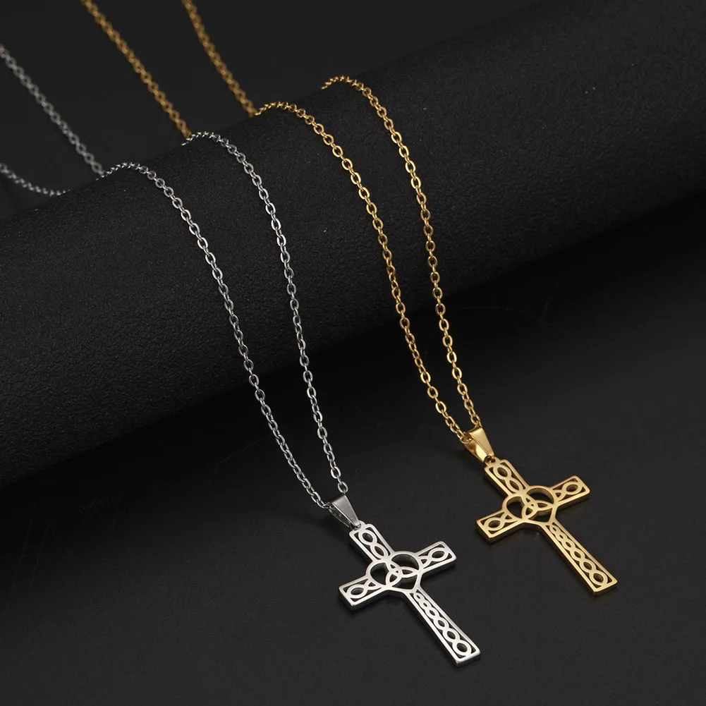Cazador Trendy Religiöse Jesus Kreuz Anhänger Halskette Gold Farbe Edelstahl Kette Halsketten Für Unisex Hohl Schmuck Geschenk – Detail 9