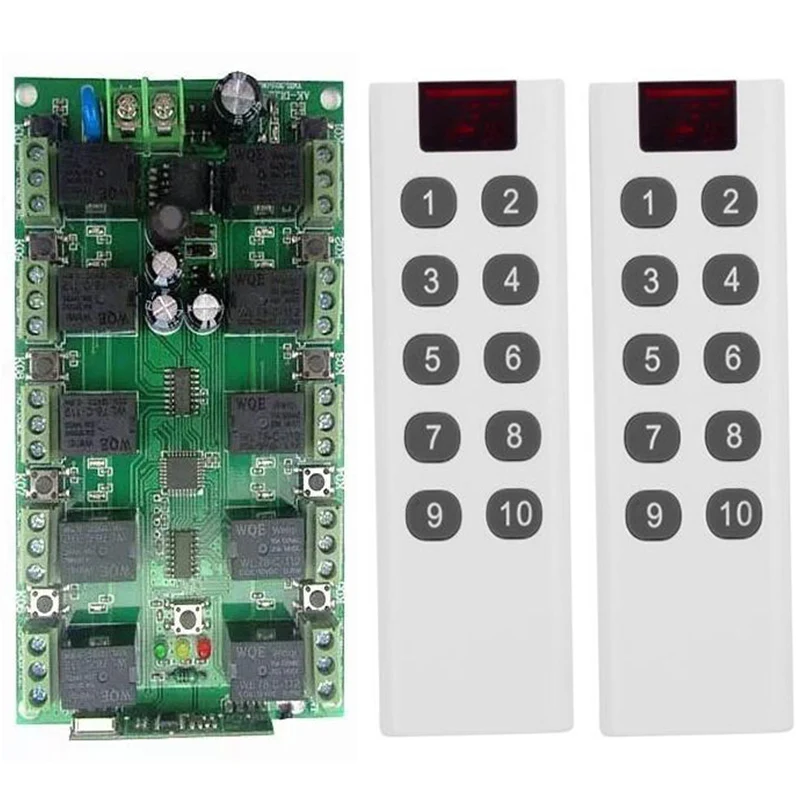 DC 12V 10CH 10 CH Independent Relay RF Wireless Remote Control Switch System,  Transmitter + Receiver 10CH Relay 315/433 MHz