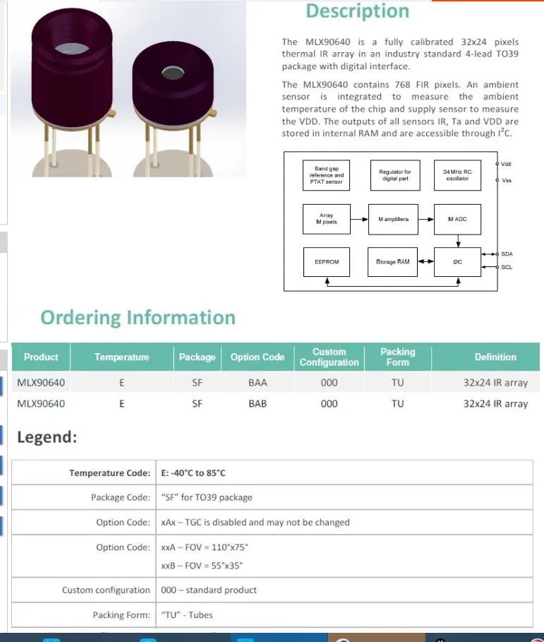 Infrared Array 32*24 Thermal Imaging MLX90640ESF-BAB-OOO-TU Infrared Probe